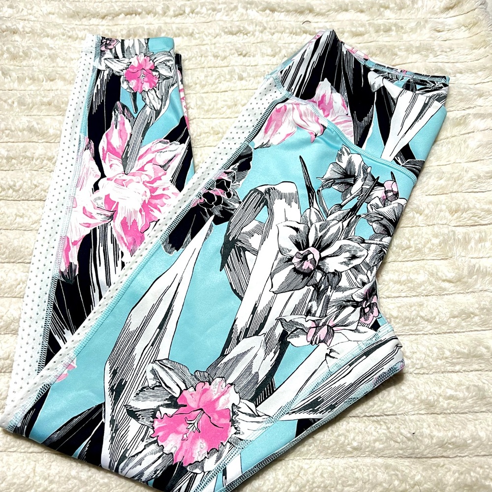 Nike One Hyper Femme Dri Fit Tight Fit Training Tights Size Large Blue Tropical